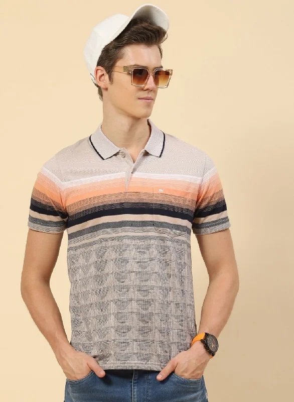 budget-friendly short-sleeved tops for menMen NAvy Blue Stripe T-Shirt