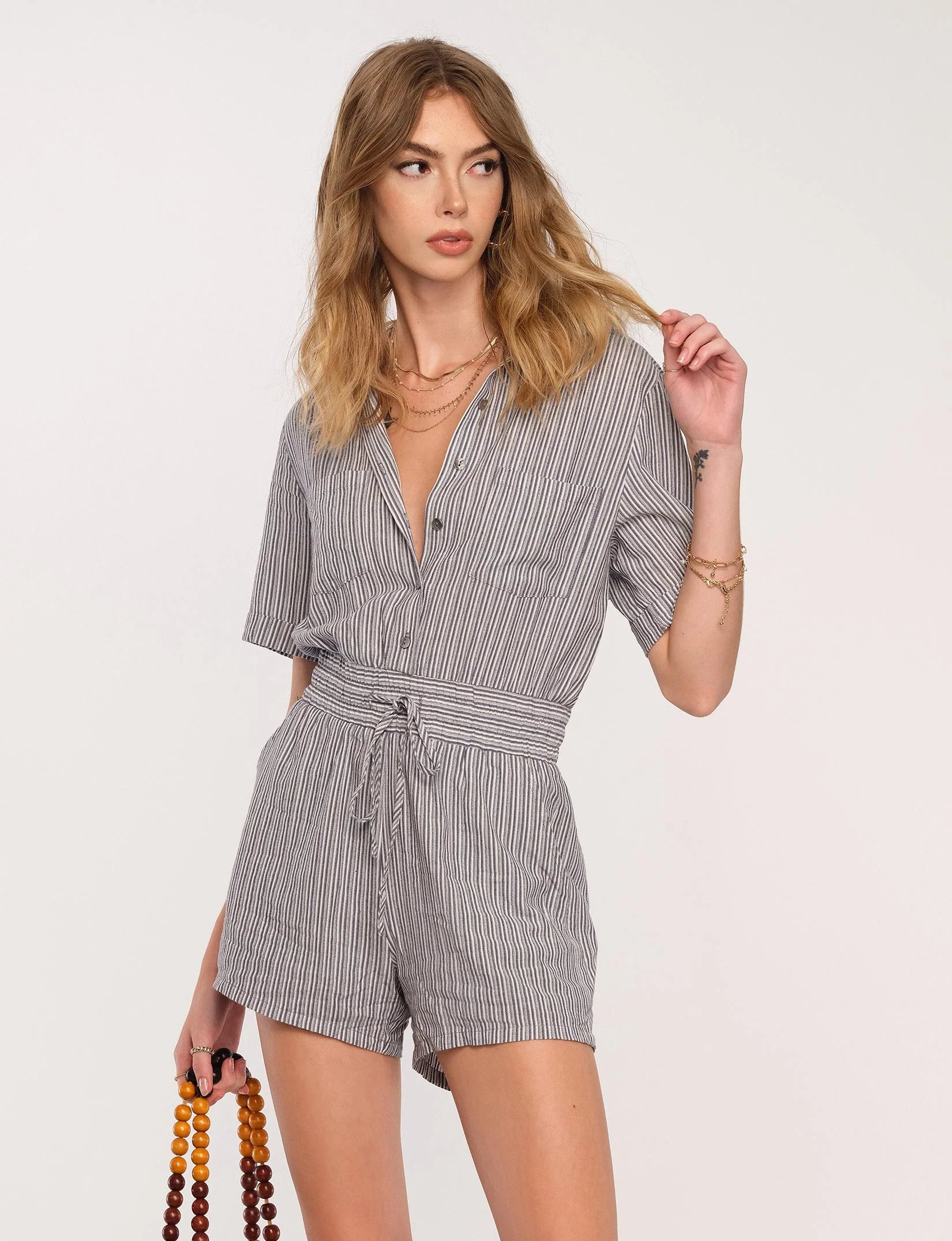 Wrap women's skirtsIndigo Stripe Fontana Romper