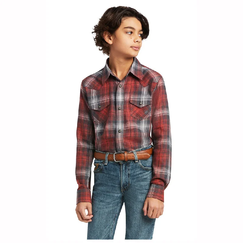 Boutique women's tops10039518 Ariat Boy's Haddison Long Sleeve Retro Snap Shirt - Marsala