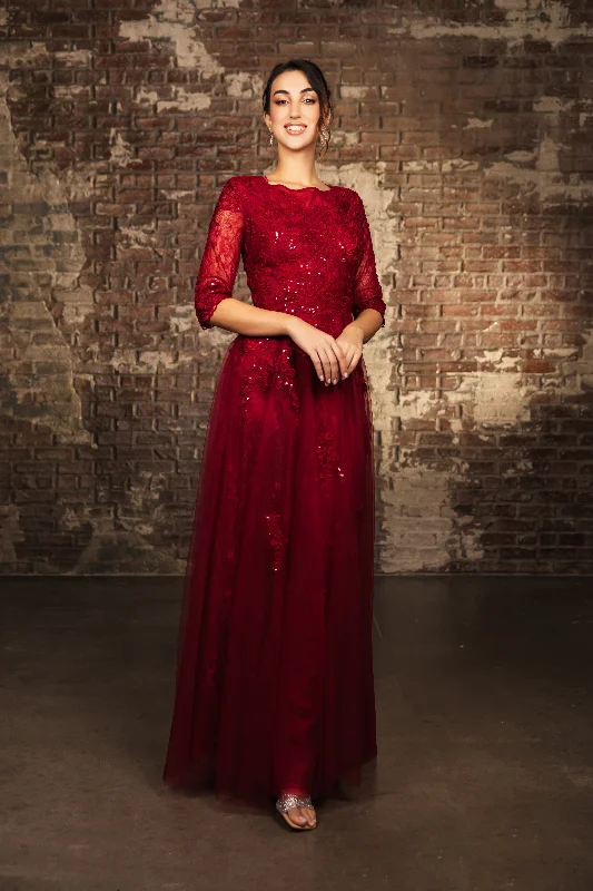 Long-sleeved dresses for womenWholesale Mother Of The Bride Dress 3/4 Sleeves Formal Gown By LA2143