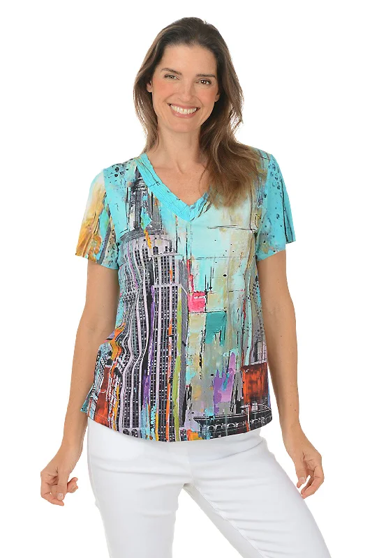 Bodycon women's topsPetite Chicago Shirred V-Neck Tee