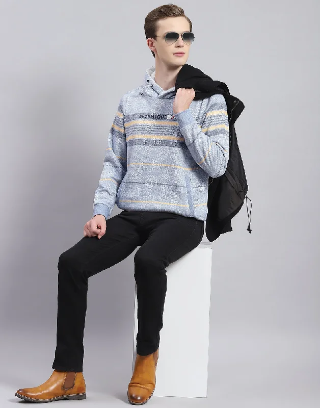 men's sports shirts for skateboardingMen Blue Stripe Hooded Full Sleeve Sweatshirt