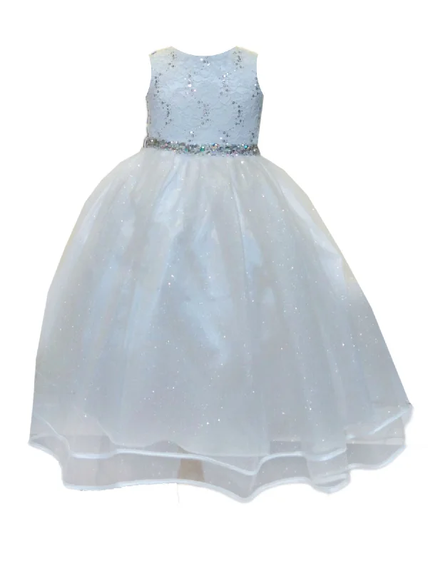 Petite dresses for womenBig Girls Ivory Lace Sequin Belt Glitter Tulle Junior Bridesmaid Dress 8-16