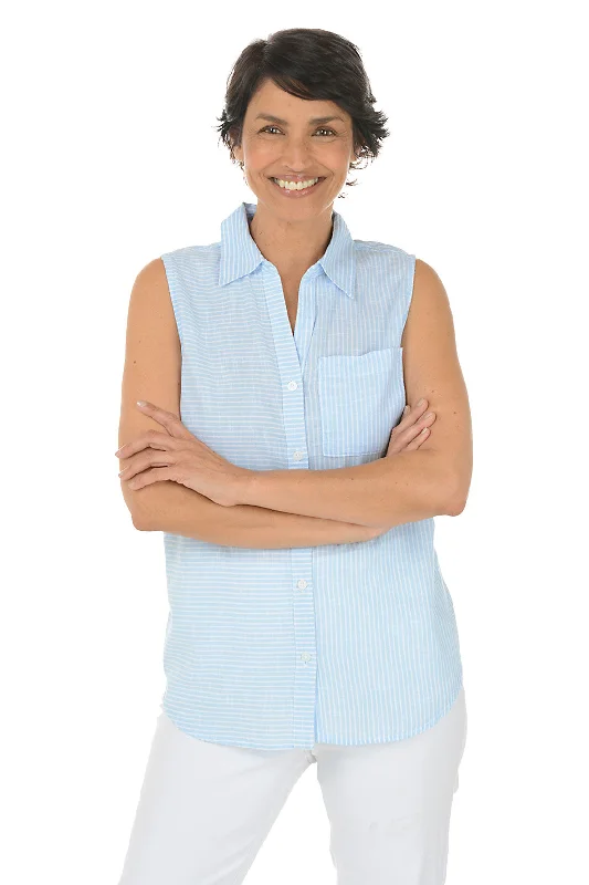 Polka dot women's topsPinstripe Cotton Sleeveless Shirt