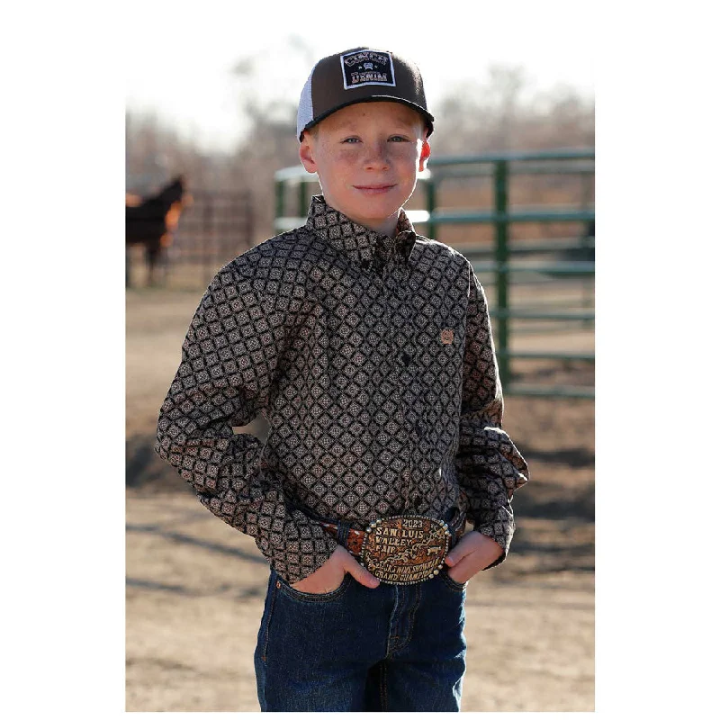 Party women's topsMTW7060360 Cinch Boys Long Sleeve Buttondown Western Shirt - Black Print