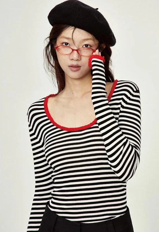 Evening women's topsBasic Striped Scoop Neckline Top