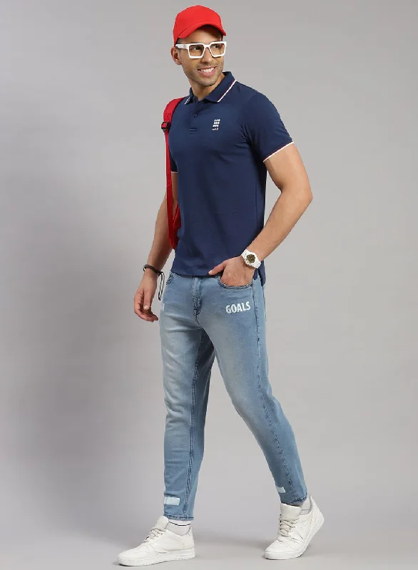 ironing short-sleeved men's tops without wrinklesMen Blue Solid T-Shirt
