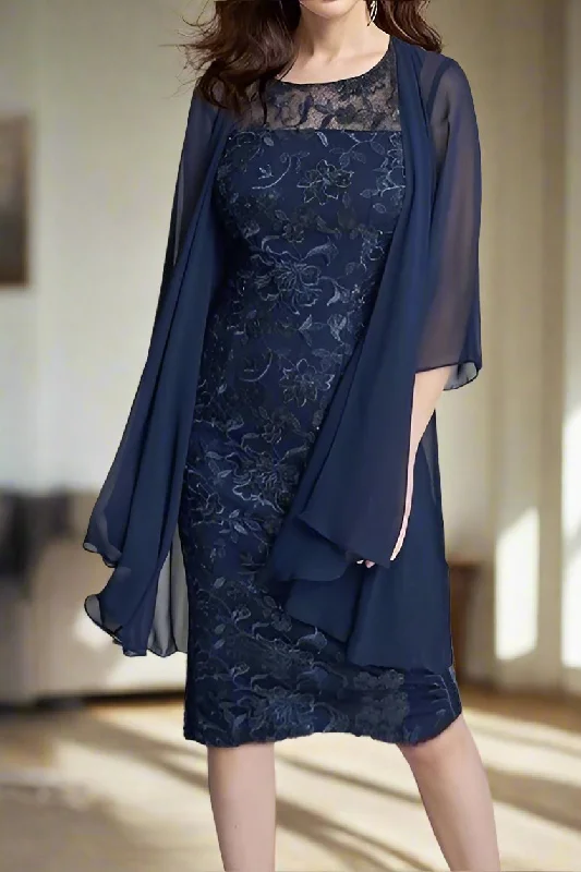 Off-the-shoulder dresses for womenChiffon Two Pieces Knee Length Sheath Mother of the Bride Dress