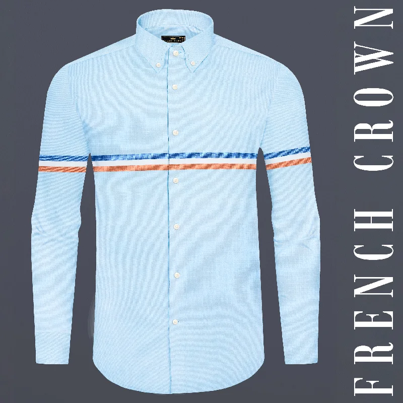 Embroidered women's topsHawkes Blue Three Colour Striped Royal Oxford Shirt