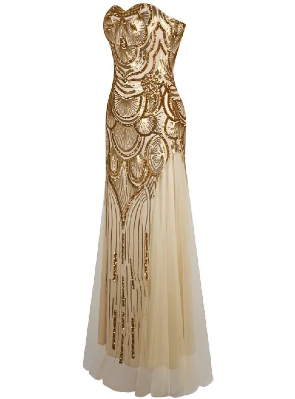 Long flowy dresses for womenMermaid Gold Sequins Sweetheart Bridesmaid Dress