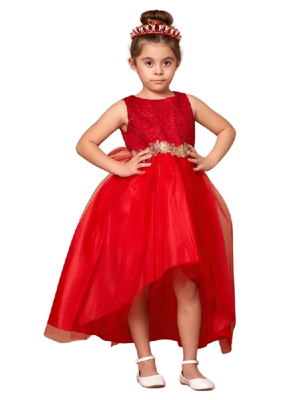 Cold-shoulder dresses for womenBig Girls Red Sequin Bodice Hi Low Junior Bridesmaid Dress 8-16