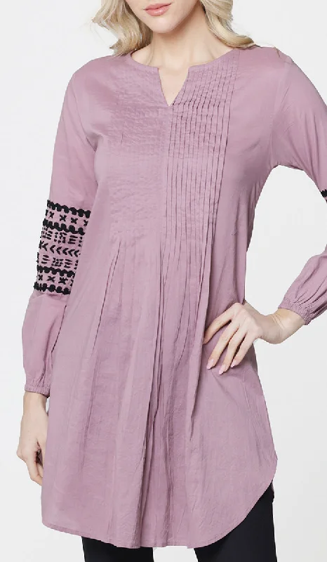 Sleeveless dresses for womenHadiza Embroidered Cotton Modest Tunic - Dusty Mauve