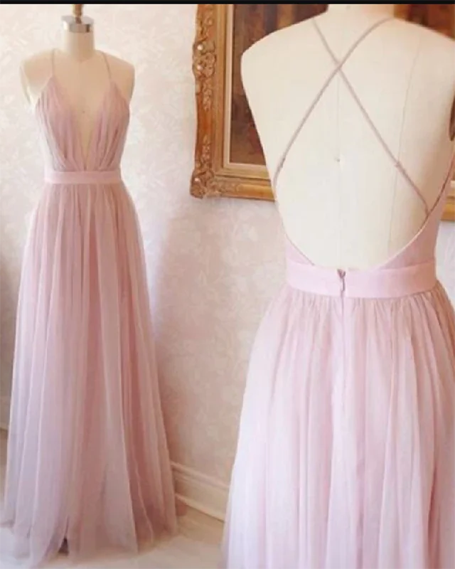 Evening women's dressesHalter Sexy Deep V Neck Pink Wedding Party Dress Floor Length Women Bridesmaid Dresses Long