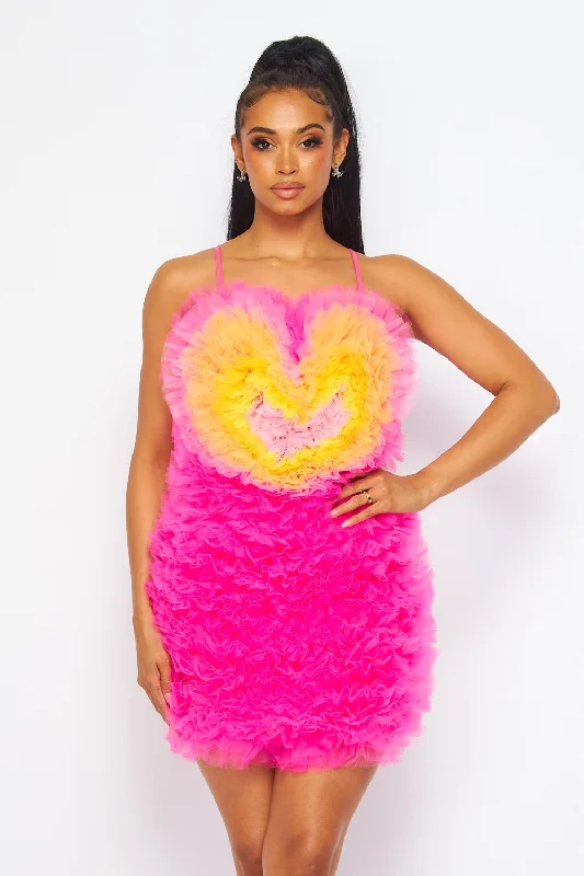 Party dresses for womenLove Yourself Mesh Tulle Rainbow Heart Mini Dress