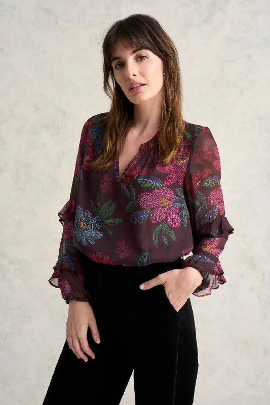 Peter Pan collar women's topsGeorgette Printed Blouse - Artisan Print