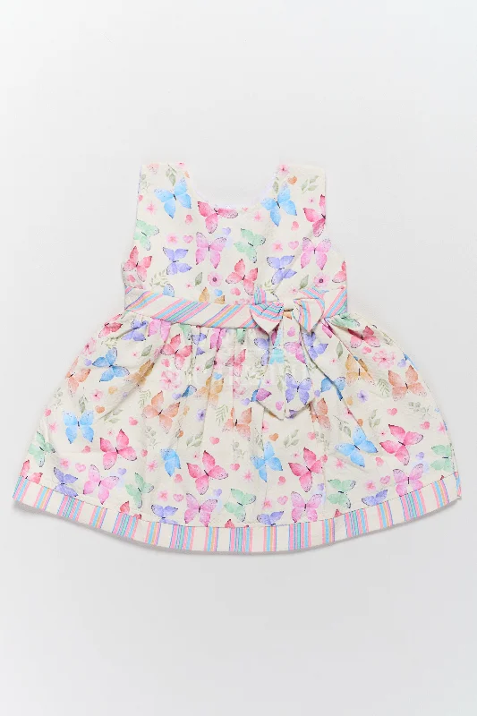 Handmade dresses for unique fashion statementsBaby Polysilk Chanderi Cotton Frock with Vibrant Butterfly Prints
