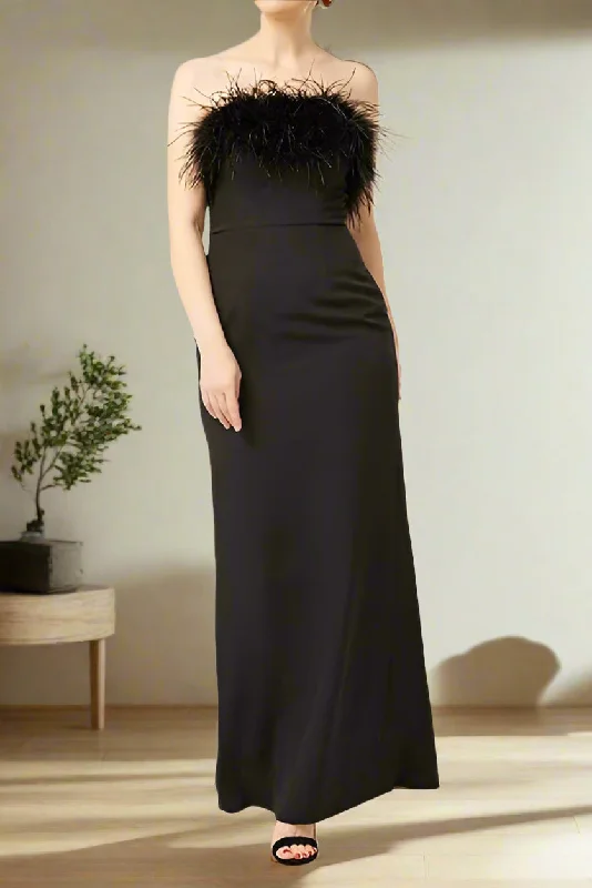 Flowy dresses for womenSheath Strapless Ankle Length Mother of the Bride Dress with Feathers