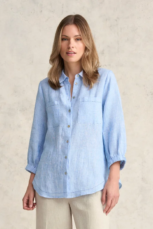 Machine-washable women's topsEssential Linen Shirt - Chambray Cross Dye