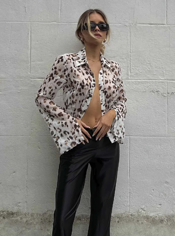 Lace women's topsGlamorous Leopard Print Chiffon Button Front Shirt