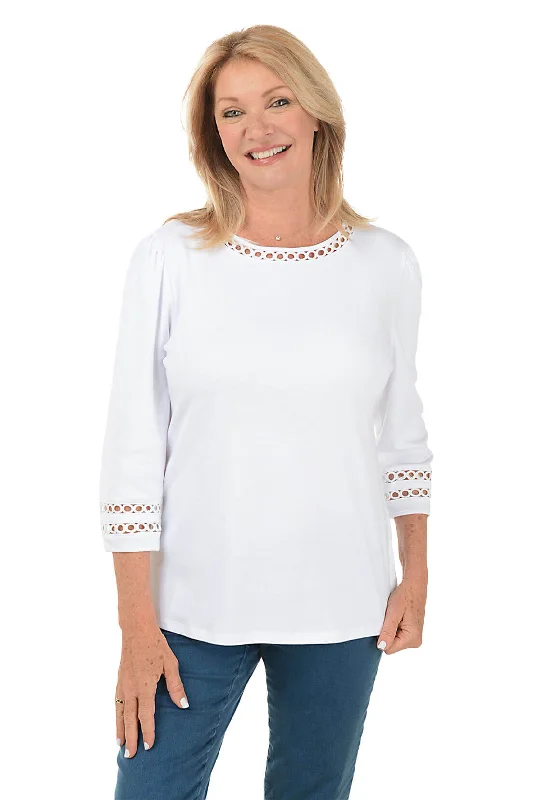 Off-the-shoulder women's topsPetite Ringed Crochet Trim Knit Top
