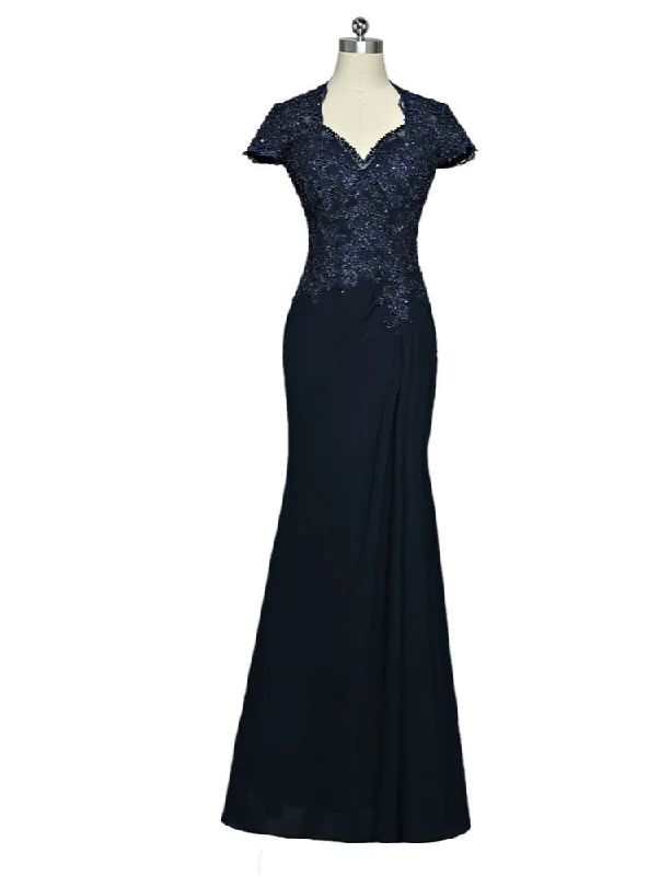 Solid color dresses for womenNavy Blue Mermaid Cap Sleeves Mother Of The Bride Dresses