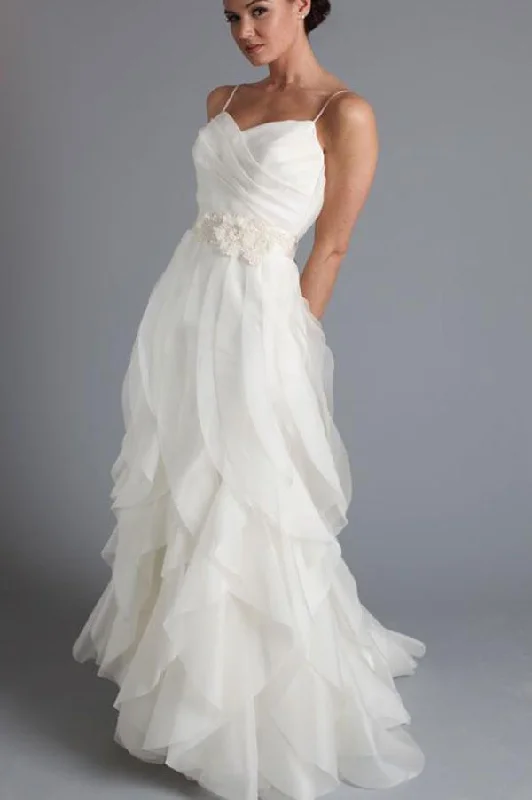 Maxi dresses for womenRoycebridal Spaghetti Straps Ruffled Tulle Simple Floor Length Wedding Dresses, MW260