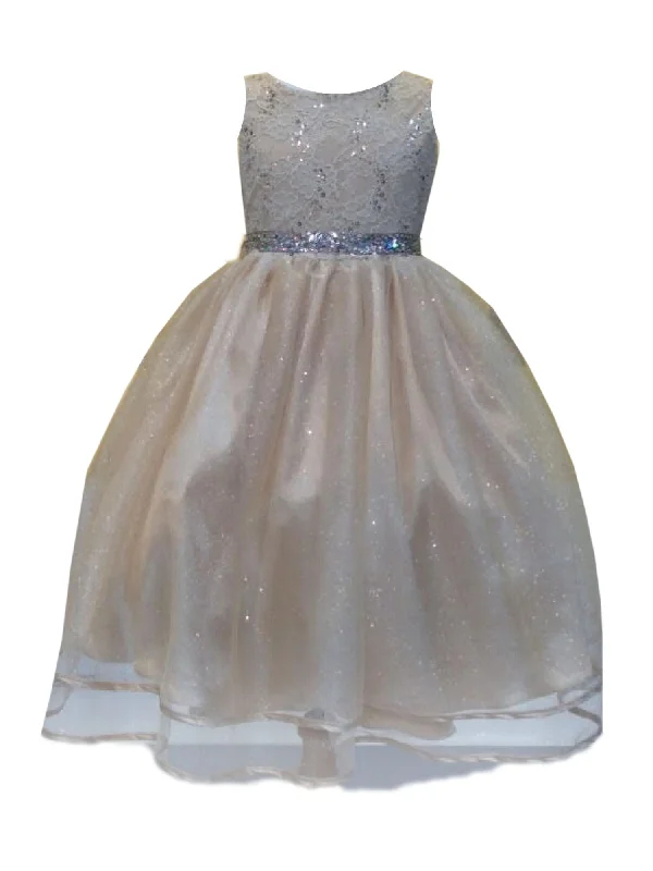 Ruched dresses for womenBig Girls Champagne Lace Sequin Belt Glitter Tulle Junior Bridesmaid Dress 8-16