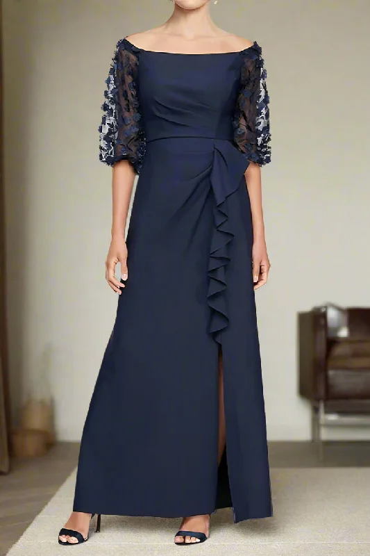 V-neck dresses for womenElegant Off The Shoulder Floor Length Half Sleeve Mother of the Bride Dress