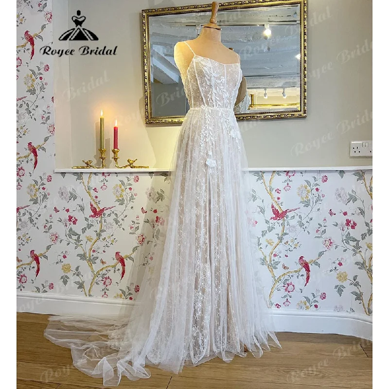 Cocktail dresses for womenRoycebridal Vintage Lace Appliques Boho Beach Women Wedding Dress 2025 Bridal Gowns Open Back Spaghetti Straps robe de marie