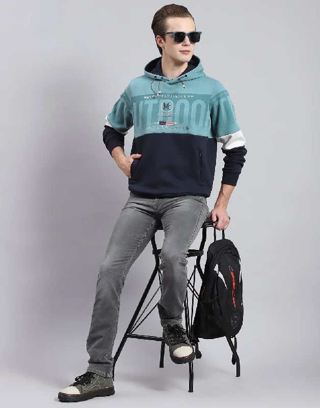 men's sports shirts for BMX racingMen Navy Blue Printed Hooded Full Sleeve Sweatshirt
