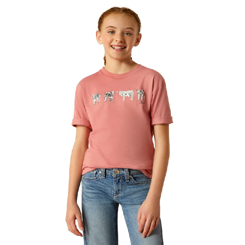 Spring women's tops10052539 Ariat Girls' Ariat Mini Cow Squad T-Shirt - Dusty Rose