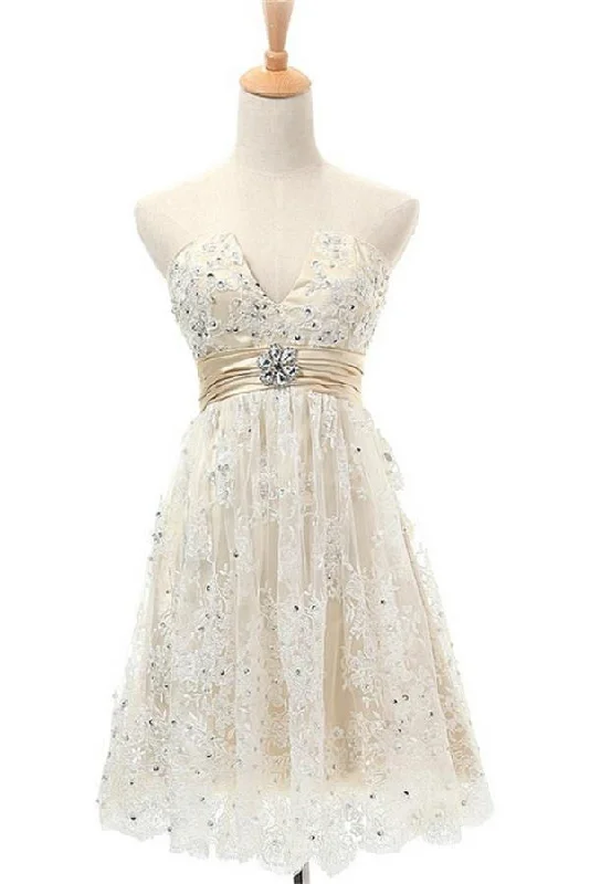 Linen dresses for summerBeautiful Lace Beading Classy Short V-neck Homecoming Dress K180