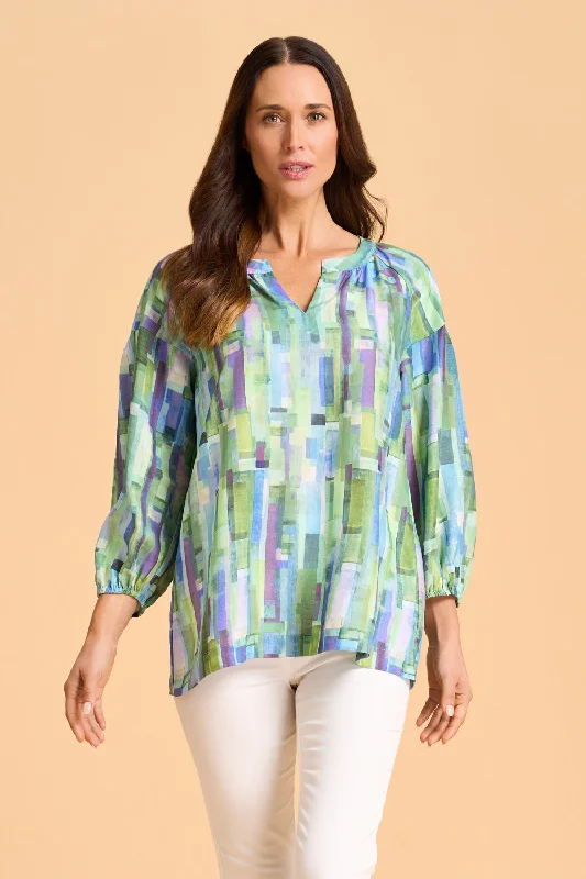 Button-down women's topsPuff Sleeve Top - August Stripe