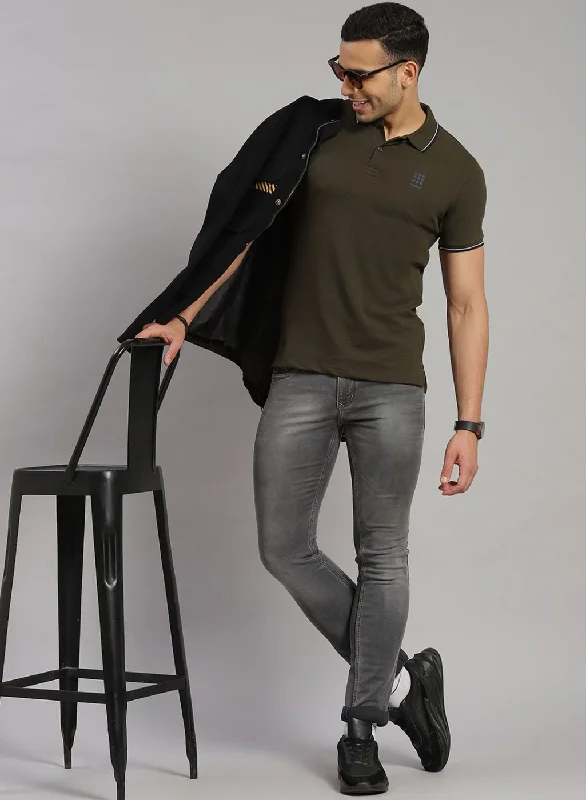 storing short-sleeved shirts for men during off-seasonMen Olive Solid T-Shirt