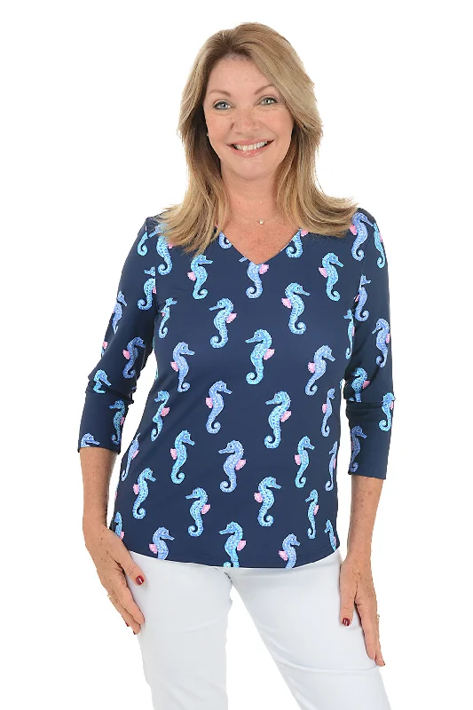 Suede women's topsNavy Seahorses UPF50+ V-Neck Top