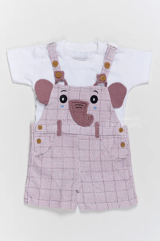 Little white dresses (LWDs) for womenCasual Babydoll Dress Pink Checked Elephant Applique Cotton Dungaree Set