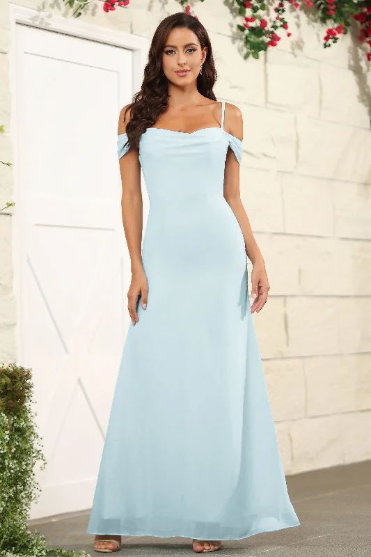 Cocktail dresses for womenOff The Shoulder Spaghetti Straps Chiffon Bridesmaid Dress with Slit