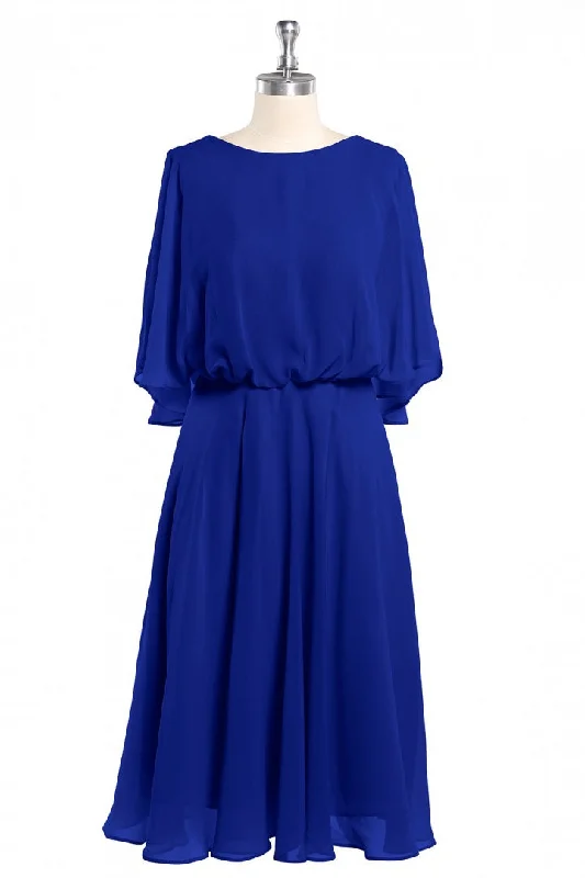 Short-sleeved dresses for womenRoyal Blue Long Sleeve Blouson-Style Bridesmaid Dress