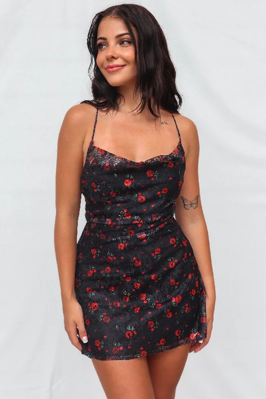 Petite dresses for womenCharly Mini Dress - Black Roses