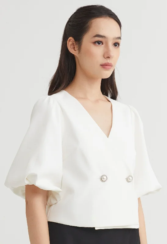 Burgundy women's topsDouble Breasted Balloon Sleeve Blouse