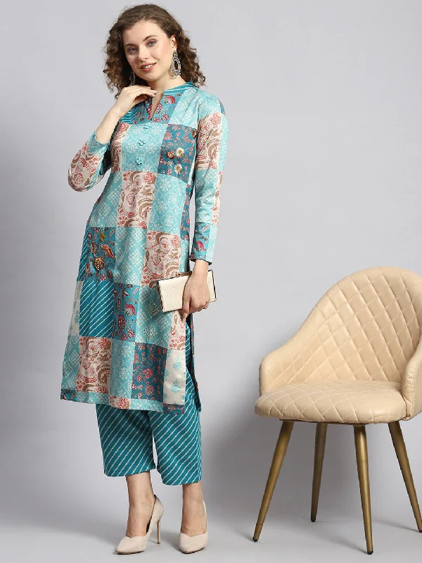Fit-and-flare dresses for womenWomen Blue Self Kurti+Lower Set
