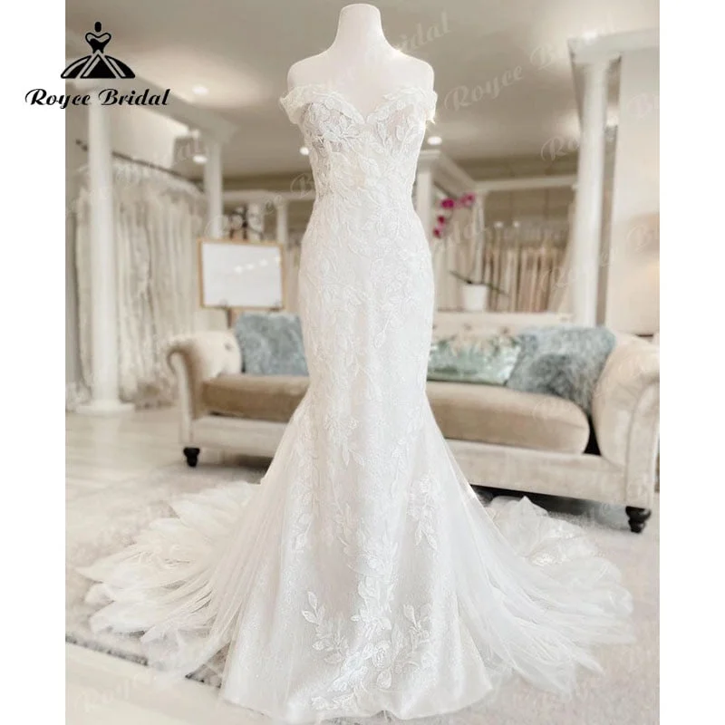 Sheath dresses for womenRoycebridal Lace Appliques Off the Shoulder Cap Sleeve Wedding Dress Mermaid/Trumpet 2025 Vinatge Vestido Boda Civil Bridal Gown Boho Long
