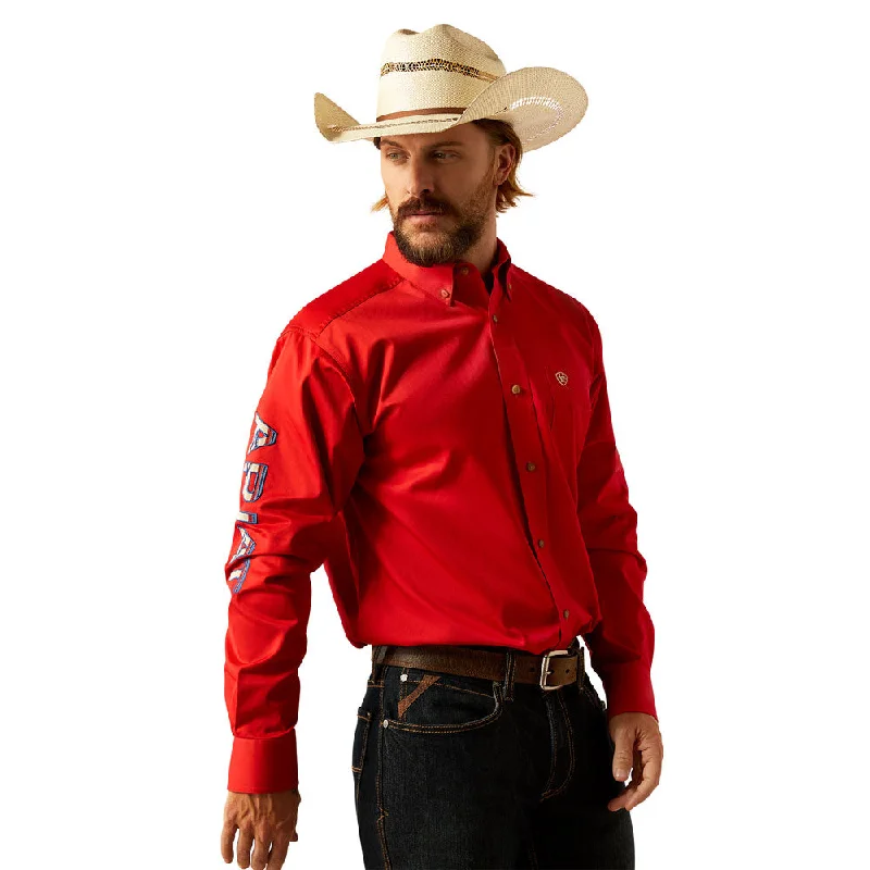 Racerback women's tops10055236 Ariat Men's Team Logo Twill Classic Fit Long Sleeve Shirt - Red/Khaki