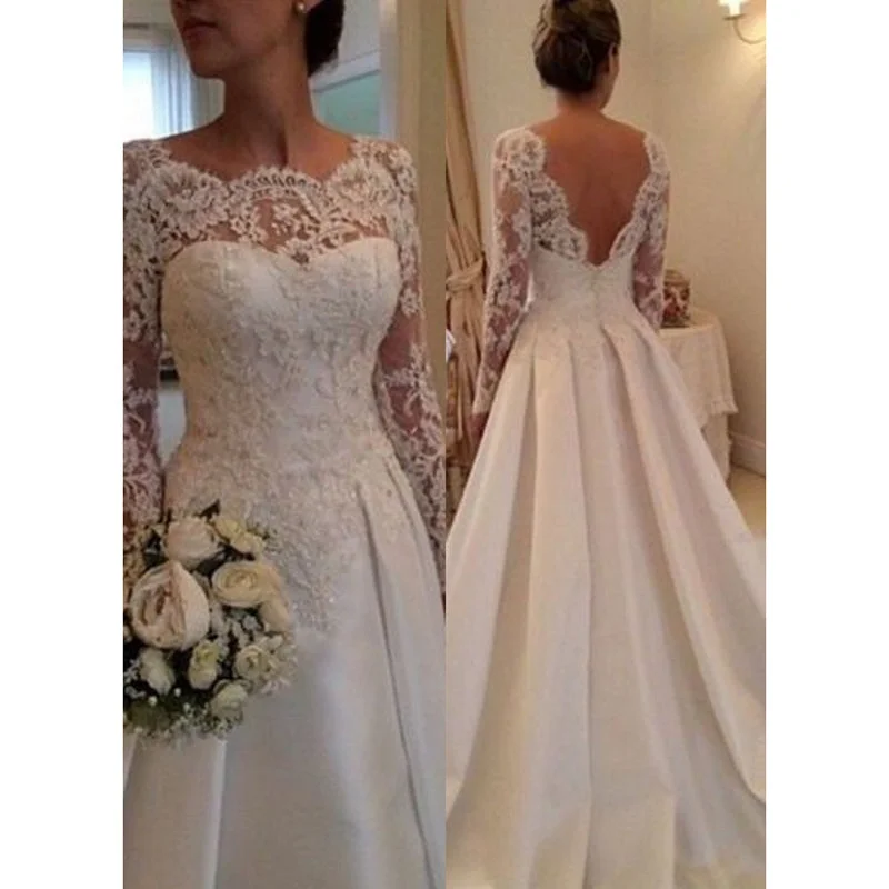 Transitional dresses for in-between seasonsSiaoryne A Line Long Sleeves Wedding Dress Lace 2017 Backless Bridal Dresses for Bride Vestido De Noiva