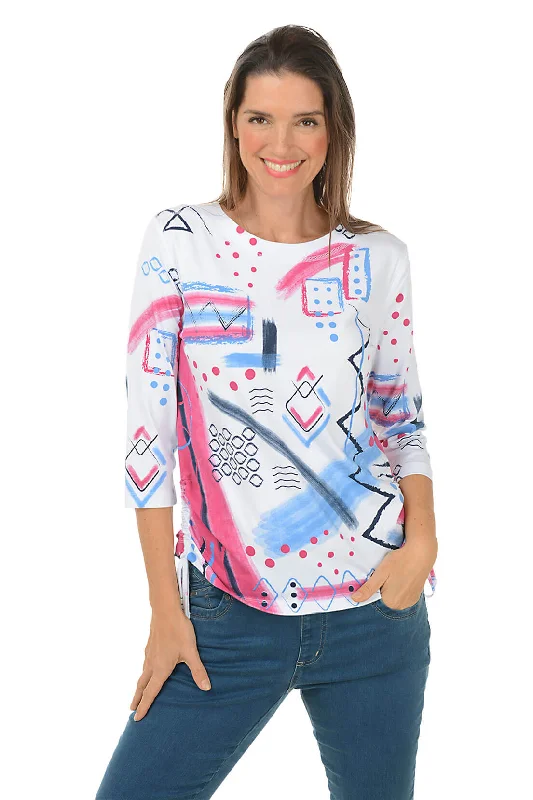 Evening women's topsPetite Pink Abstract Diamonds Side Shirred Top