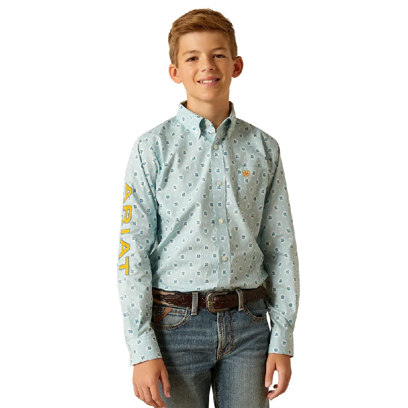Layering women's tops10051406 Ariat Boys' Team Colton Classic Fit Long Sleeve Buttondown Shirt - Aqua