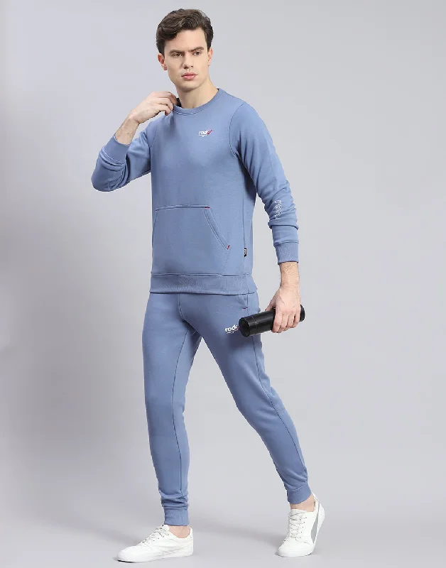 men's cycling shirtsMen Blue Solid Round Neck Full Sleeve Tracksuit