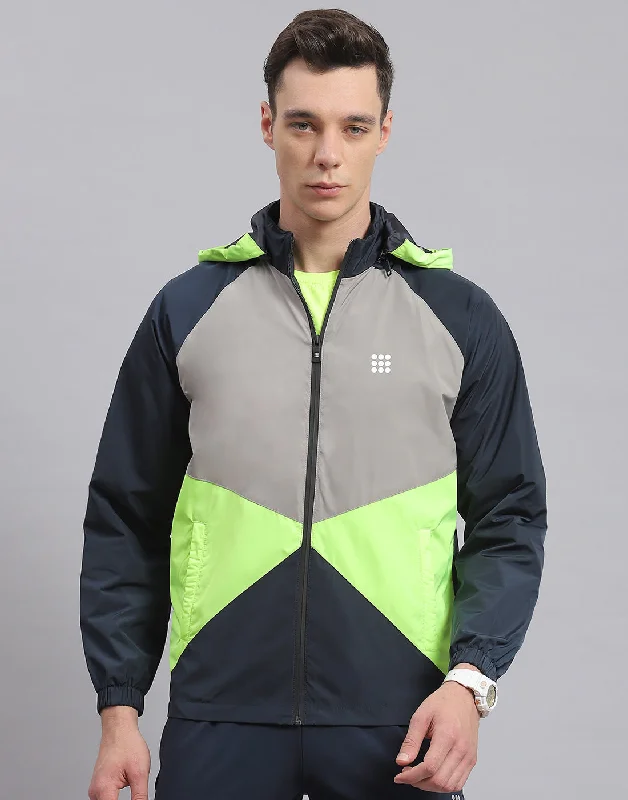 men's denim jackets for casual outingsMen Navy Blue Solid Hooded Full Sleeve Jacket