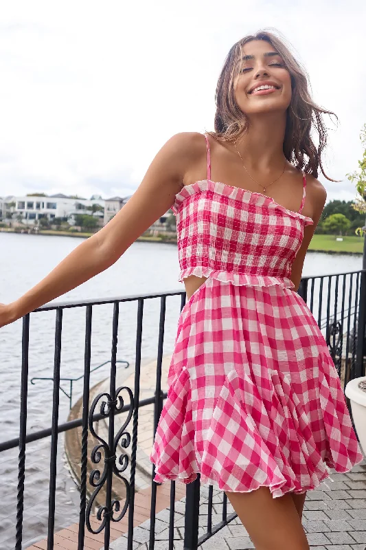Vintage women's dressesAutumn Gingham Mini Dress - Pink or Baby Blue