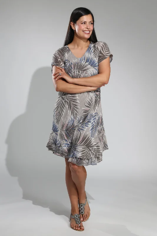 V-neck dresses for womenMade in Italy Cotton Blend Dress | TAUPE PALMS | 0303A1